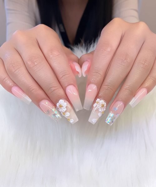 3D nail art designs natural pink color